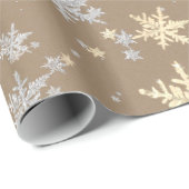 Rustic Kraft White Silver Gold Snowflakes Cadeaupapier (Rol Hoek)