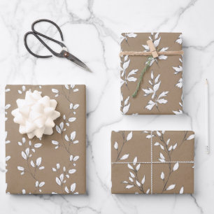 Rustic Kraft White Stem Leaf Greenery Inpakpapier Vel