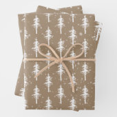 Rustic Kraft White Woodland Sparse Spruce Trees Inpakpapier Vel (In situ)