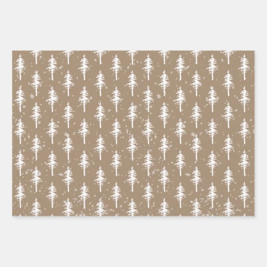 Rustic Kraft White Woodland Sparse Spruce Trees Inpakpapier Vel (Voorkant)