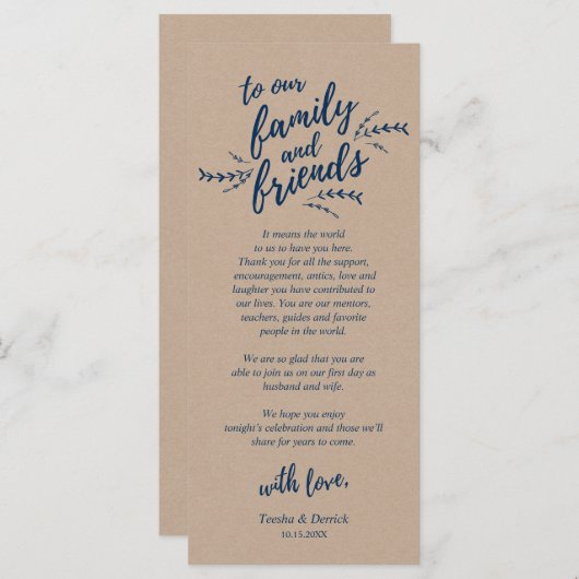 Rustic Kraft-wijnstokken, plaatsinstelling Harteli Programma (Voorkant / Achterkant)