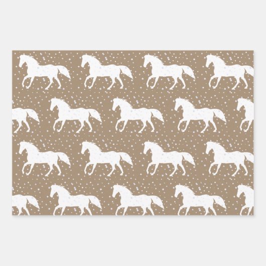 Rustic Kraft Wild White Horses in Snowfall Inpakpapier Vel (Voorkant 2)