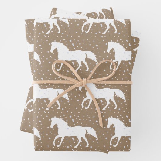 Rustic Kraft Wild White Horses in Snowfall Inpakpapier Vel (In situ)