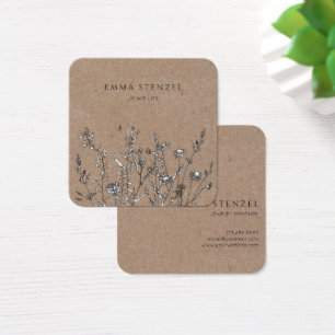 Rustic Kraft Wildbloemen Floral Square Biz Kaart