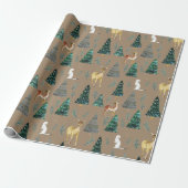 Rustic Kraft Winter Animals Green Spruce Trees Cadeaupapier (Uitgerold)