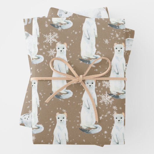 Rustic Kraft Winter Arctic Animals Ermine Owl Fox Inpakpapier Vel (In situ)