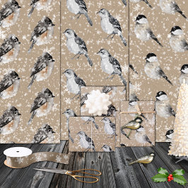 Rustic Kraft Winter Birds Sparrows Chickadees Inpakpapier Vel