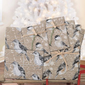 Rustic Kraft Winter Birds Sparrows Chickadees Inpakpapier Vel
