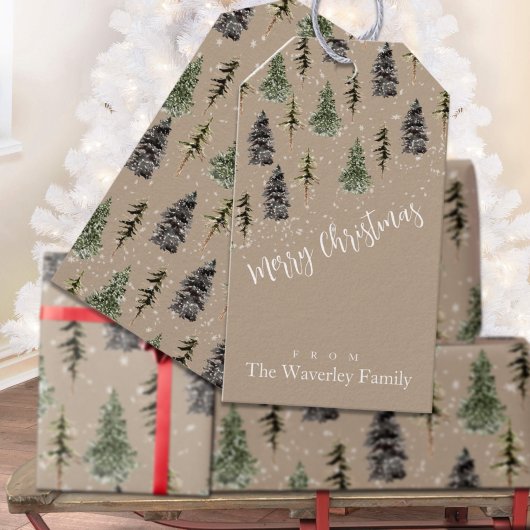 Rustic Kraft Winter Woodland Snowy Spruce Trees Cadeaulabel
