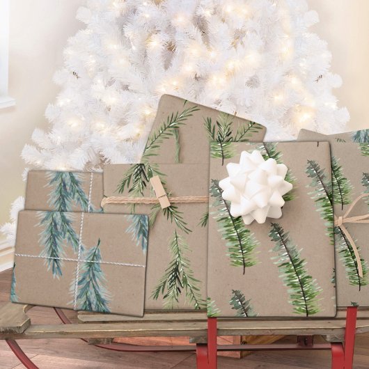 Rustic Kraft Winter Woodland Spruce Tree Branch Inpakpapier Vel