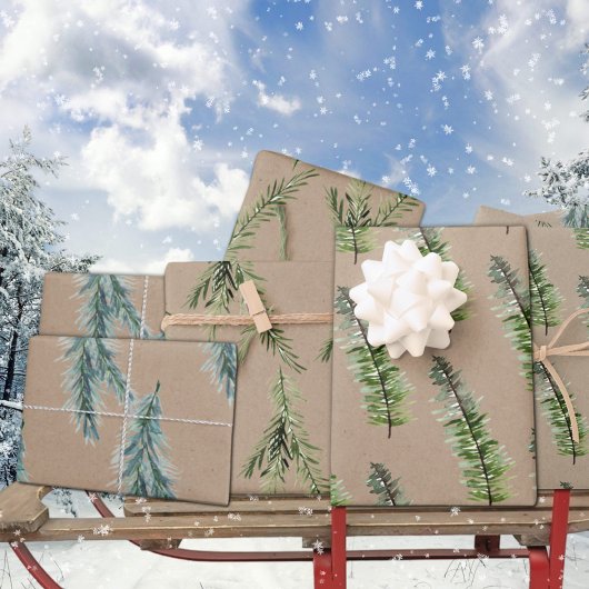 Rustic Kraft Winter Woodland Spruce Tree Branch Inpakpapier Vel
