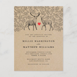 Rustic Kraft Woodland Buck & Doe Botanical Wedding Uitnodiging Briefkaart