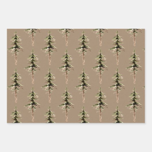 Rustic Kraft Woodland Pine en Spruce Trees Matte Inpakpapier Vel (Voorkant)