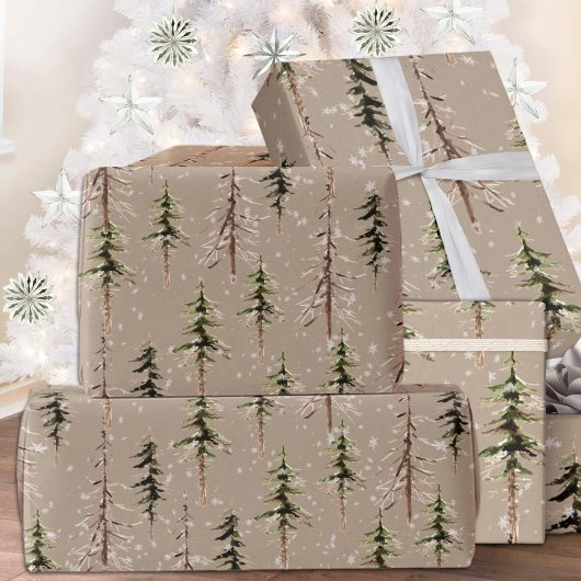 Rustic Kraft Woodland Sparse Scraggly Spruce Trees Cadeaupapier