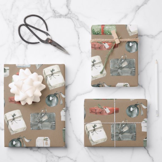 Rustic Kraft Wrapped kerstcadeautjes & siervoorwer Inpakpapier Vel (Voorkant)