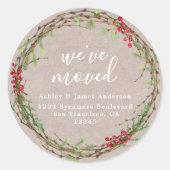 Rustic Kraft Wreath We’ve Moved Address Ronde Sticker (Voorkant)
