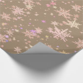 Rustic Kraft Yellow Pink Gold Snowflakes Cadeaupapier (Hoek)