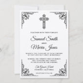 Rustic Kraft Zwart  Cross Wedding Invitation Kaart (Voorkant)