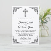 Rustic Kraft Zwart  Cross Wedding Invitation Kaart (Staand voorkant)
