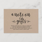 Rustic kraft zwart script, A note on gifts Informatiekaartje (Voorkant)