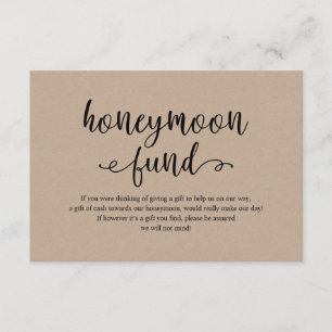 Rustic kraft zwart script, Wedding Honeymoon Fund Informatiekaartje