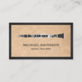 Rustic Kraft Zwarte Klarinet Muziekdocent Visitekaartje (Voorkant)
