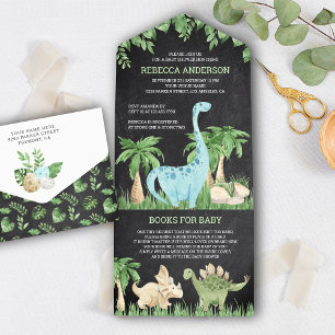 Rustic Krijtbord Jungle Schattig Dinosaurus Baby S All In One Uitnodiging