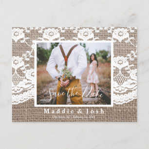 Rustic l Burlap en Lace Save the Date Briefkaart