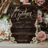 Rustic Lace and Wood Script Calligraphy Wedding Kaart