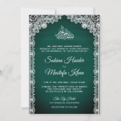  Rustic Lace Blauwgroen Green Islamic Wedding Kaart (Voorkant)