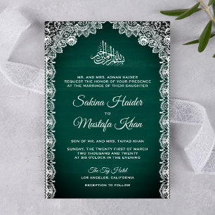 Rustic Lace Blauwgroen Green Islamic Wedding Kaart