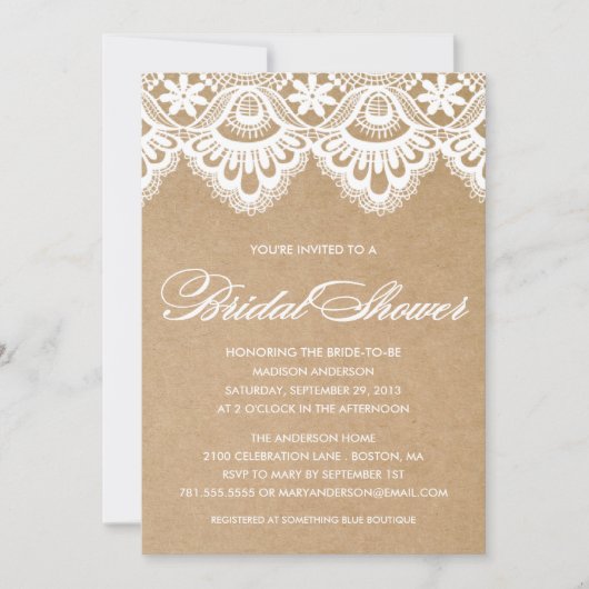 RUSTIC LACE | BRIDAL SHOWER INVITATION KAART (Voorkant)