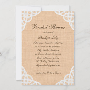 Rustic Lace & Burlap Bridal Shower Invitation Kaart