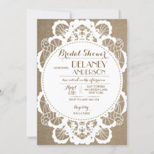 Rustic Lace Burlap Bridal Shower Invitations Kaart