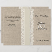 Rustic Lace & Burlap Ivory Ribbon Wedding Programm (Voorkant / Achterkant)