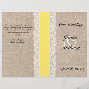 Rustic Lace & Burlap Programme de mariage au ruban