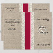 Rustic Lace & Burlap Red Ribbon Wedding Programme (Voorkant / Achterkant)