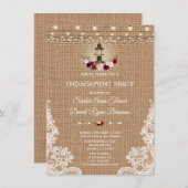 Rustic Lace Burlap String-lampjes Engagement Party Kaart (Voorkant / Achterkant)