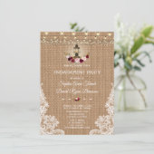 Rustic Lace Burlap String-lampjes Engagement Party Kaart (Staand voorkant)