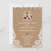 Rustic Lace Burlap String-lampjes Engagement Party Kaart (Voorkant)