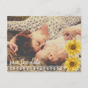 Rustic Lace & Burlap Sunflower Save the Date Aankondigingskaart
