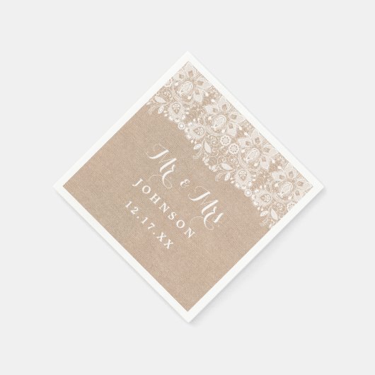 Rustic Lace Burlap Trouwpapier Servetten (Hoek)
