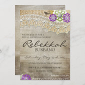 Rustic Lace Distress Vrijgezellenfeest nodigt uit Kaart (Voorkant / Achterkant)