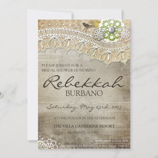 Rustic Lace Distress Vrijgezellenfeest nodigt uit Kaart (Voorkant)