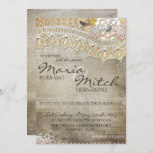 Rustic Lace Distress Wedding Kaart (Voorkant / Achterkant)