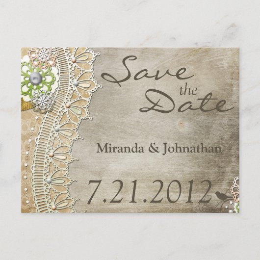 Rustic Lace Distressed Wedding Receptie Aankondigingskaart (Voorkant)