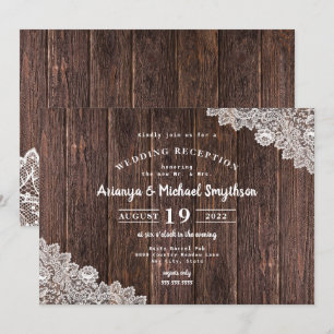 Rustic Lace en Donkere Houten Bruiloftsreceptie al Kaart