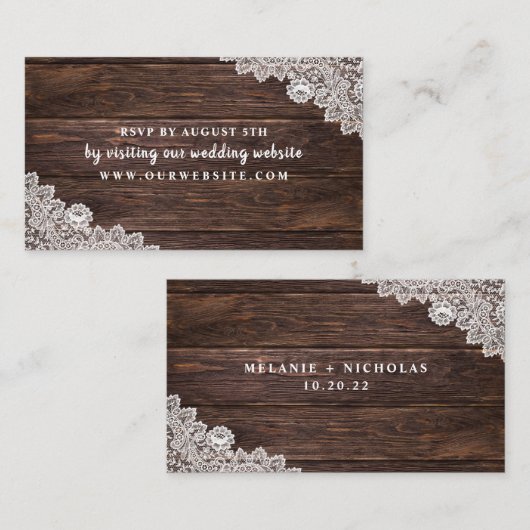 Rustic Lace en Wood Rsvp Informatiekaartje (Voorkant / Achterkant)