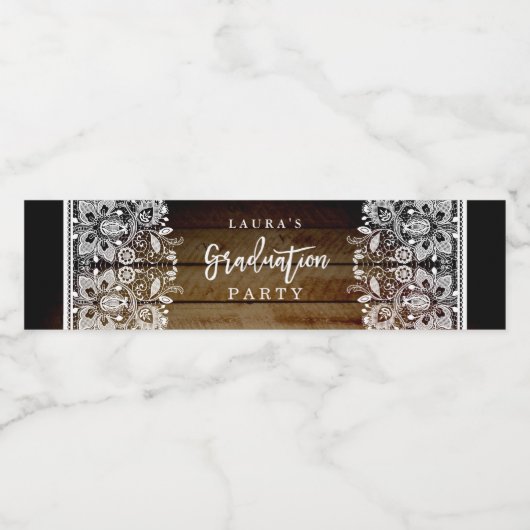 Rustic Lace Graduation Party Étiquette bouteille d (Étiquettes simples)