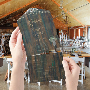 Rustic Lace Gypsophila Lights Mason Jar Wedding All In One Uitnodiging